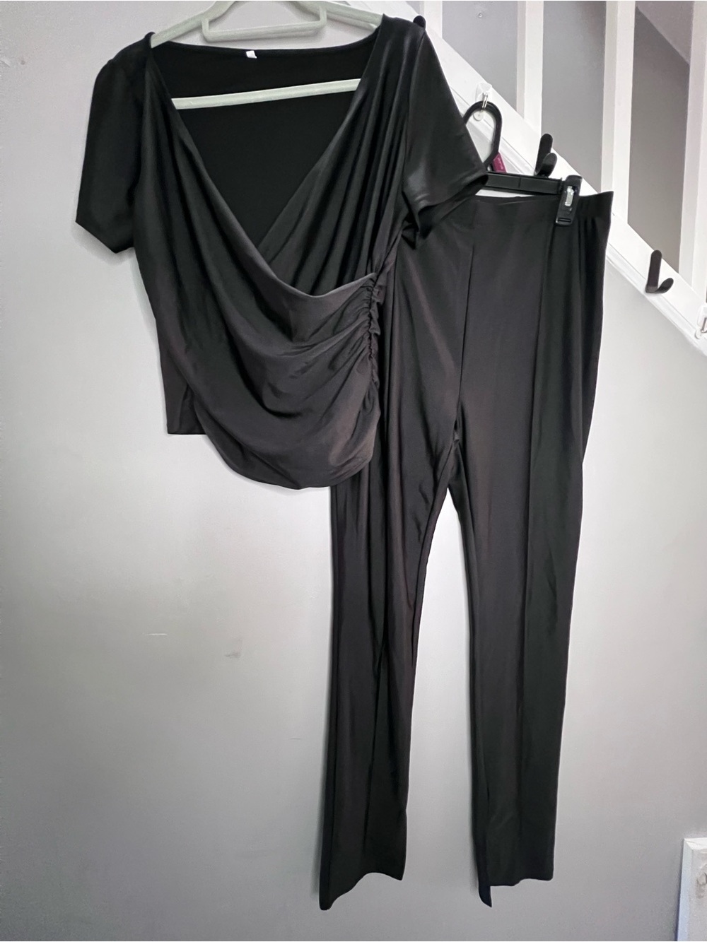 0095: Women's Black Draped Top & Pants Set